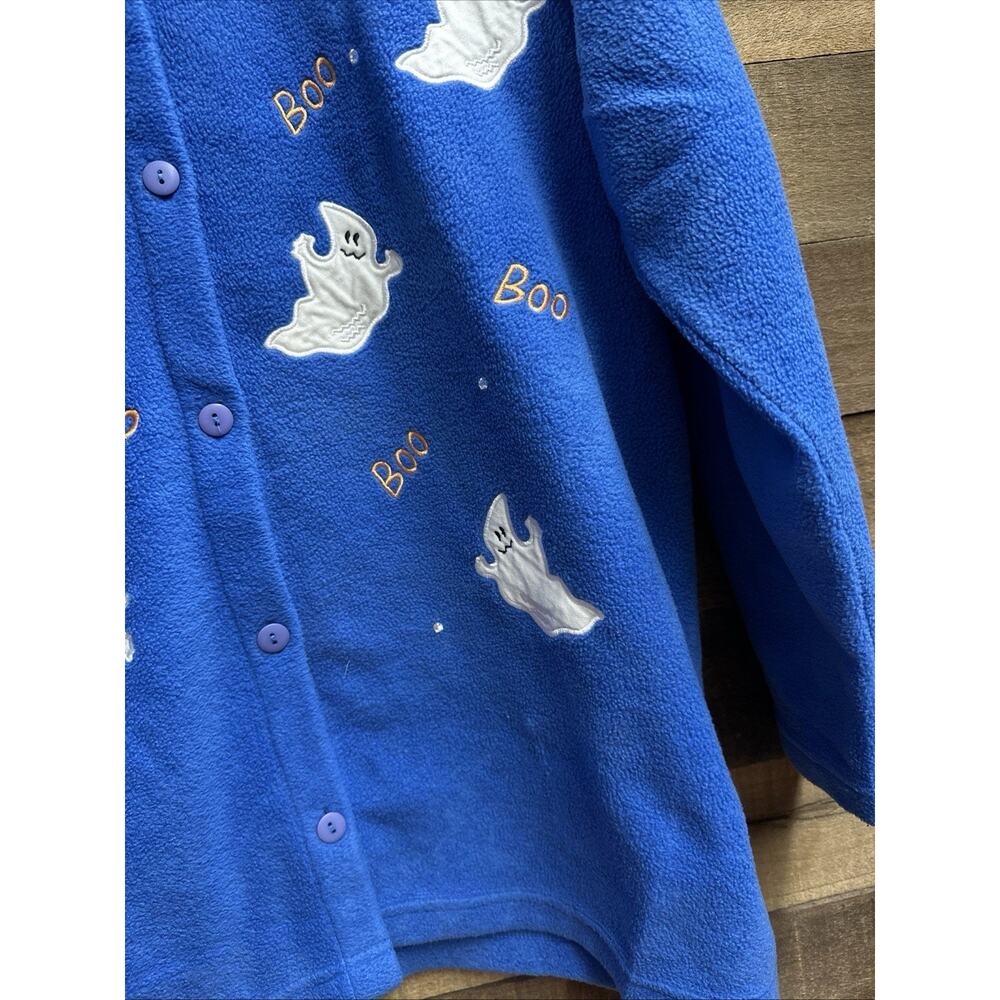 Quacker Factory Halloween Blue Ghost Fleece Top Jacket Shirt Embellished L - Picture 8 of 10